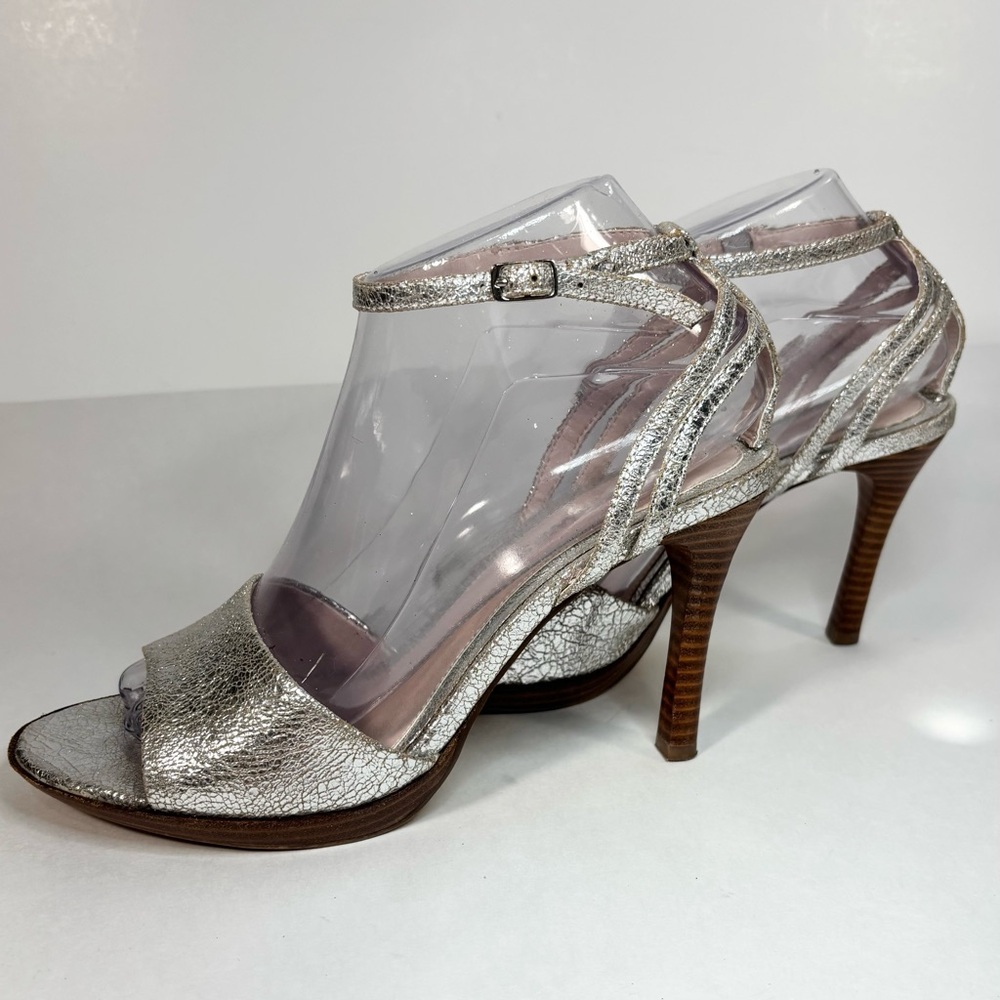 Elegant Silver crinkle upper leather High Heel Sandals Nine‎ West glam - Picture 3 of 7